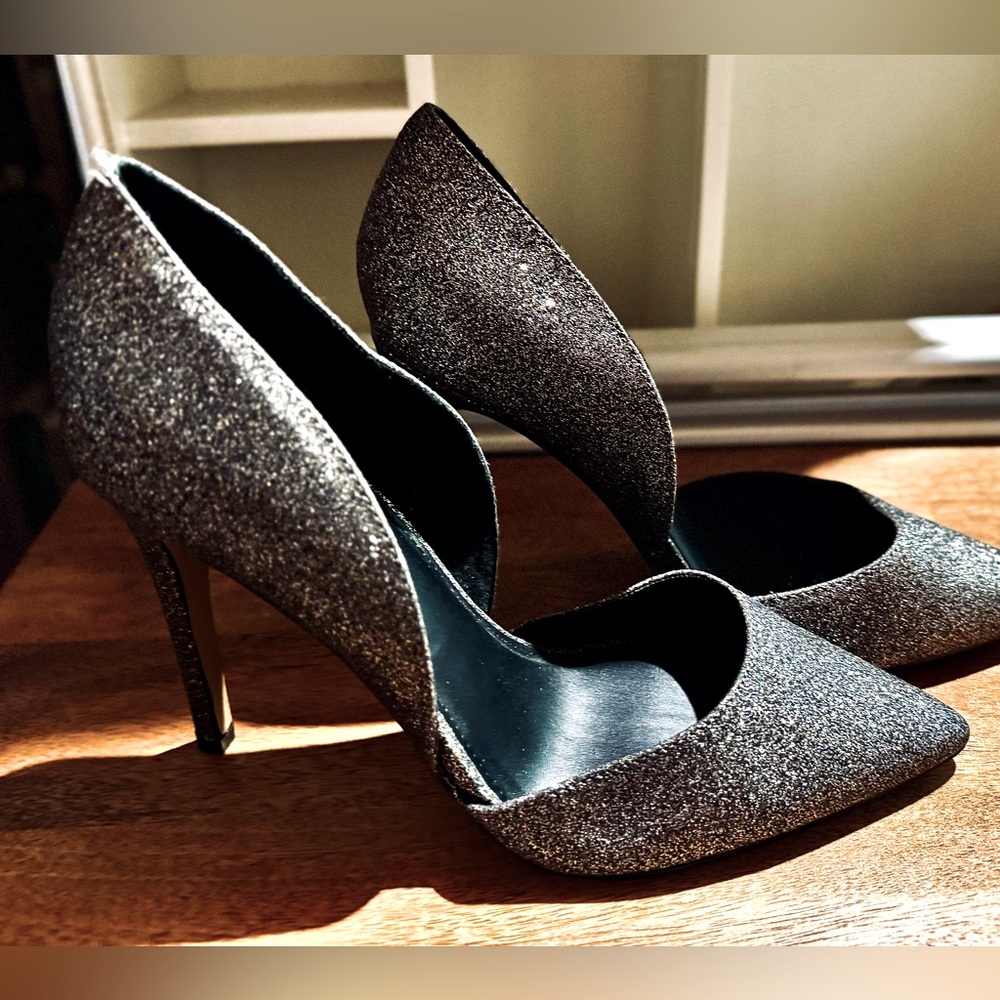 Express Black and Silver Glitter Heels